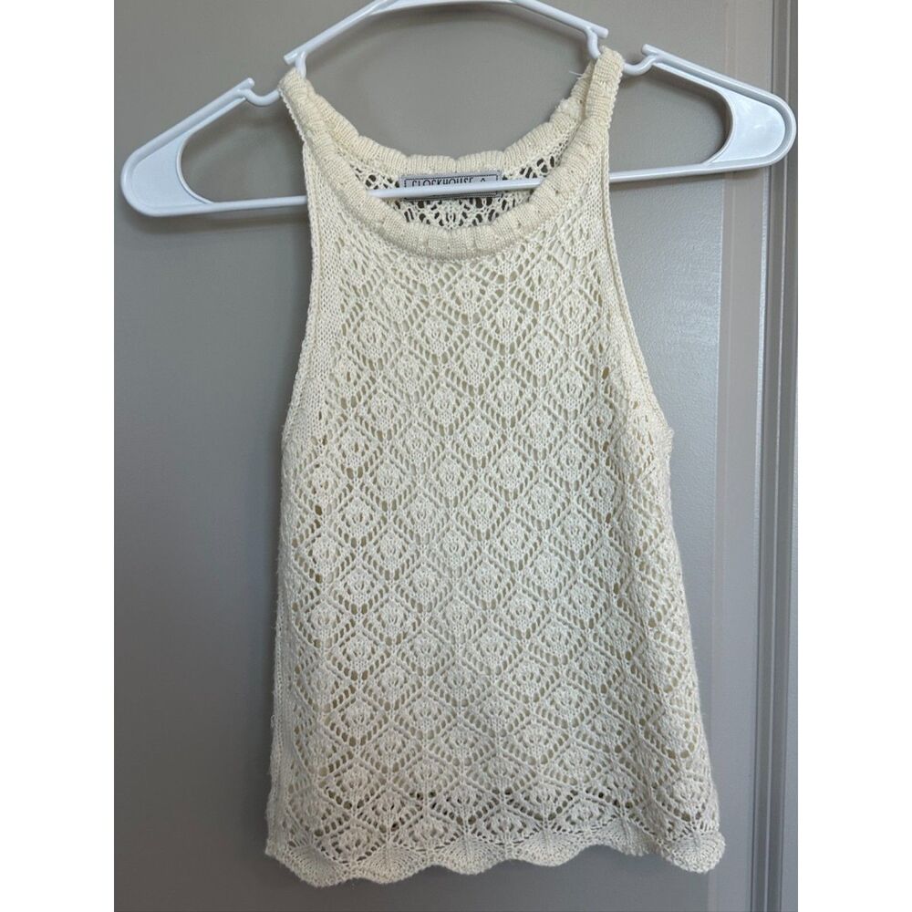 Clockhouse Be Cool Cream Crochet Tank See Through Back Petite